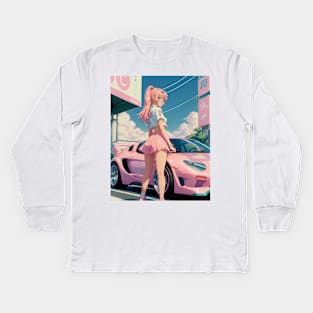 R34 Anime in Pink Style Kids Long Sleeve T-Shirt